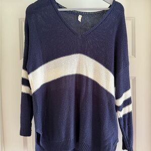 Wishlist Navy and White V-Neck Sweater